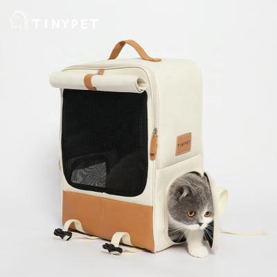 China TINYPET Cat Carrier Foldable Breathable Pet Travel Stored Bag Visible Mesh Cloth Cat Backpack Carrier Large Space for sale