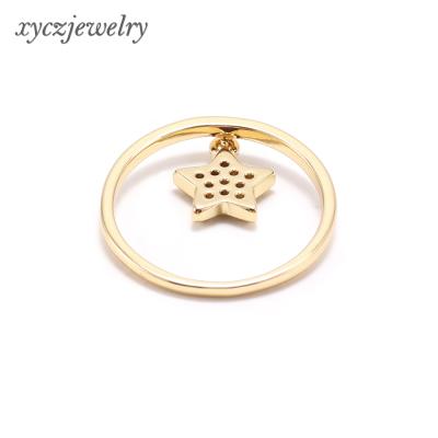 China Hot Sale Cute Moon And Star Rings Lady Accessories White Stone CZ Gold Ring for sale