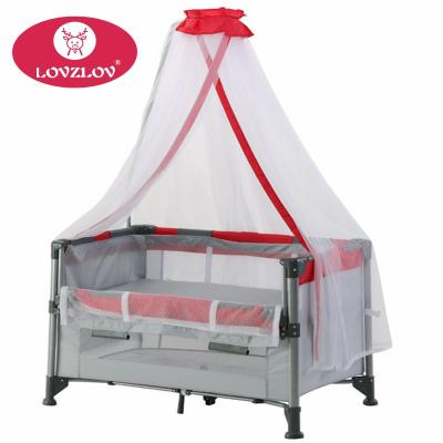 China Even compact folding; Water Resistant Baby Playpen With Canopy Baby Bassinet Side Bed For Co-sleeping for sale