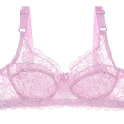 China Summer breathable sexy ultra thin bra ladies thin section no ring steel lace sexy gathered breasts big show small no sponge lady bra for sale