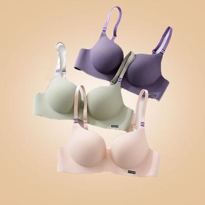 China Lovely Ice Silk Chest Small Gathered Ladies No Steel Ring Antisagging Underwear Set Double Lift Up Padded Bra Honeymoon Bra for sale