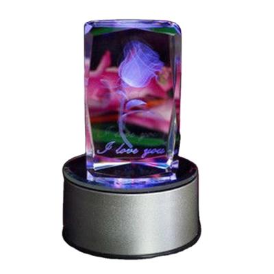 China Beautiful China 3D laser crystal pink cube with LED light, crystal souvenir for sale