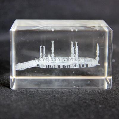 China Europe 3d laser crystal glass Masjid model as souvenir or gifts for sale