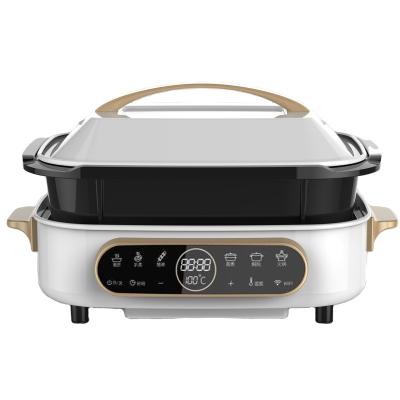 China Small Electric Household Kitchen Appliances Digital Barbecue Meat Grill 2 In 1 Grill Japanese Korean White With Hot Pot for sale