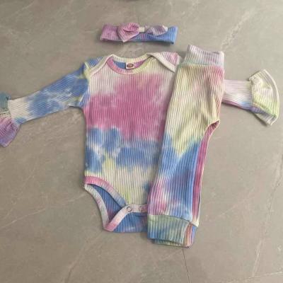 China 2021 Summer Casual Infant Newborn Babies Clothes Ribbed Tie Dye Headbands 3pcs Long Sleeve Matching Outfits Snop for sale