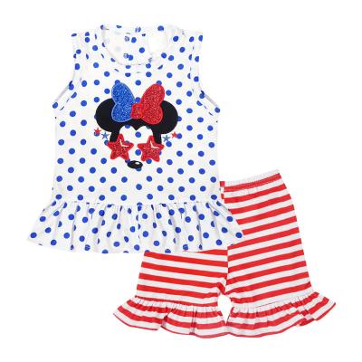 China Washable Babies Patriotic 4th of July Mouse Inspired Ruffle Tank Diagonal Shorts Outfit Red White Blue for sale