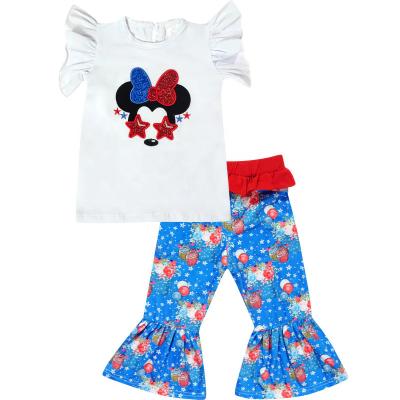 China Baby Toddler Little Girls 4th of July Independence Day Summer DIS Travel Min Neyland Newly Industrialized Country Washable Yoga Pants Set Red White Blue for sale