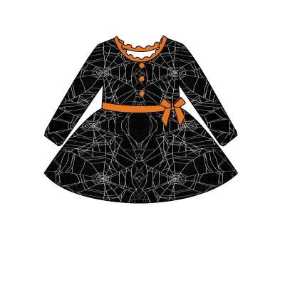 China Anti-wrinkle fall new design beautiful long sleeve twirl style Halloween skirt bow strap waist girl's dress for sale