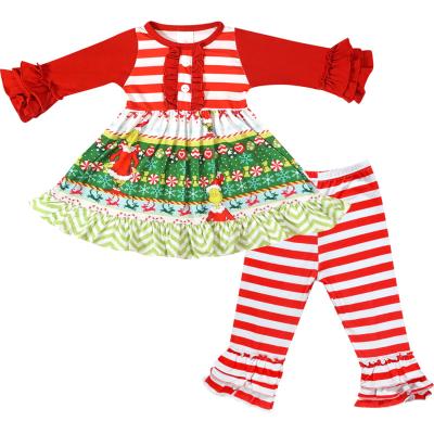 China Little Baby Toddler Girls Merry Christmas Casual Grin Ch Inspired Ruffle Edged Top & Pants Set-Red Stripes for sale