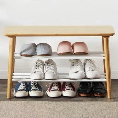 China Eco-friendly Bamboo Shoe Rack Wooden Stand Stool 3 Layers Commodity Shelf for sale