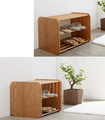 China Strong And Stylish Bamboo Shoe Rack Shoe Storage Cabinet Two Tiers Shoe Rack With Sitting Bench Design for sale