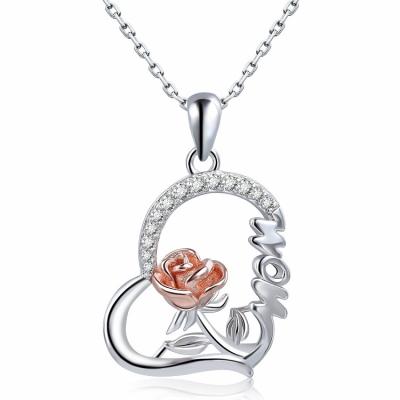 China BOHEMIA Heart Mom Mother's Day Necklace 925 Sterling Silver Rose Flower Diamond I Love You for sale