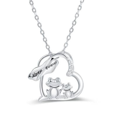 China BOHEMIA Love Heart Frog Pendant Necklace 925 Sterling Silver Rhodium Plated Always Forever for sale