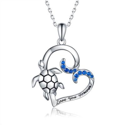 China BOHEMIA 925 Sterling Silver Ocean Zircon Sea Turtle Blue Animal Pendant Necklace for sale