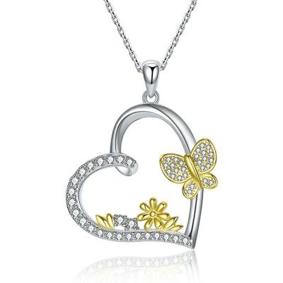 China La BOHÊME 925 Sterling Silver Gold Plated Daisy with Butterfly Heart Pendant Necklace for sale