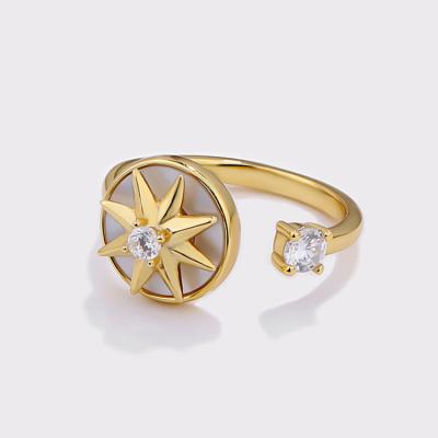 China BOHEMIA 925 Sterling Silver Agate Starburst Spinner Ring Gold Plated Fidget Rings for Worry for sale