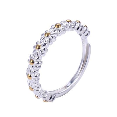 China CLASSIC 925 Sterling Silver Gold Plated Flower Daisy Adjustable Ring Wholesale for sale