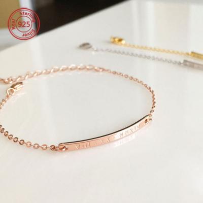 China Coordinates 925 Silver Skinny Bar Bracelet Custom Bangle for sale