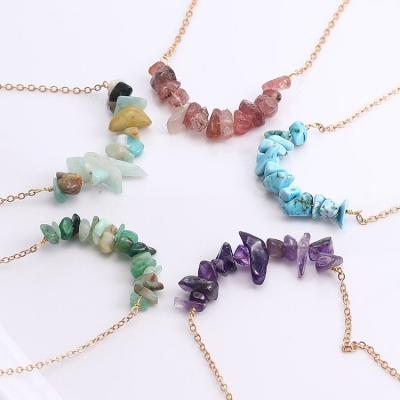 China Minimal Natural Stone Necklace Dangling CLASSIC Multicolor Gemstone Handmade Necklace for sale