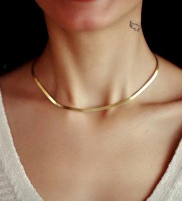 China Factory Price TRENDY Gold Plated 3mm 4mm Stainless Steel Snake Fishbone Flat Titanium Chain Choker Necklace For Women for sale