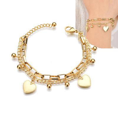 China FASHIONABLE Stainless Steel Heart Cross Charm Bracelet Double Layer Gold Plated Family Member Bracelet for sale