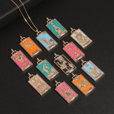 China FASHIONABLE oil painting style gold plated good luck vintage tarot hip hop necklace with box chain for sale