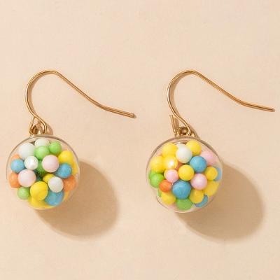 China Cute Cute Style Glass Bead Bubble Earrings Colorful Gold Plated Dreamy Glass Ball Drop Earrings for sale