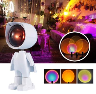 China Mini Desk Robot Usb Rechargeable Home Bedroom Night RGB Sun Rainbow Sunset Projector Lamp Led Sunset Projection Light Halo Lamp for sale