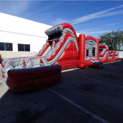 China Rental or Home Use Inflatable Challenge Games The Hell Obstacle Course Combo With Double Lane Water Slide for sale