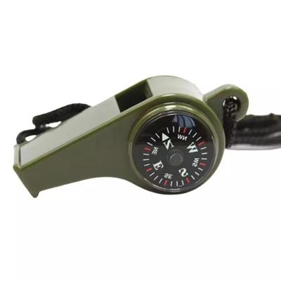 China 3 in 1 Outdoor Camping Survival Climbing Whistle with Thermometer and Compass Survival Kit 6.3cm*3cm for sale