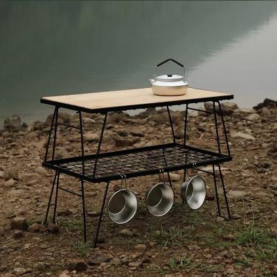 China Foldable outdoor bamboo dining board table folding portable barbecue grill multifunctional camping table for sale