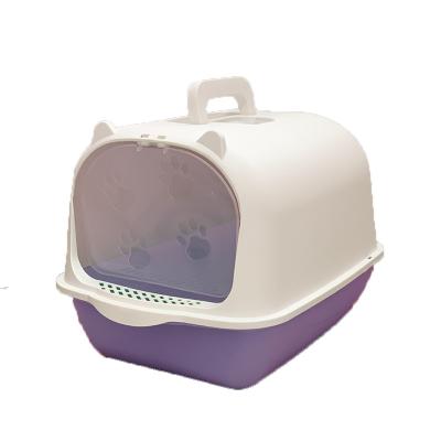 China Stocked PAPIFEED 2022 New Design Portable Semi Enclosed Anti Cat Litter Basin Box Deodorization Spray for sale