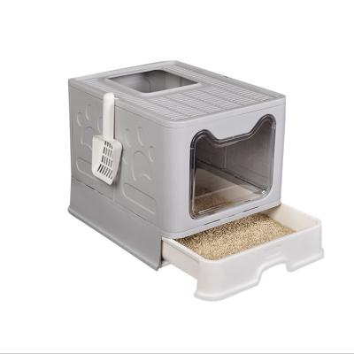 China PAPIFEED Stocked Fully Enclosed Kitty Toilet Deodorant Drawer Large Cat Toilet Foldable Cat Litter Box Top-Splash-Proof Cat Bedpan for sale