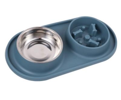 China Cuenco Para Mascota Double Stainless Steel Cat Dog Nonslip Food Water Pet Bowl Feeder Stocked Logo Silicone Slow Feeder Dog Bowl for sale