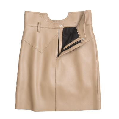 China Breathable Custom Irregular Edge High Waist Belted Leather Mini Skirt for sale