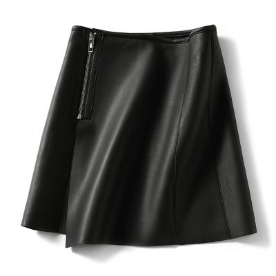 China Breathable Hot Selling Genuine Leather Skirt Women Cheap Custom Leather Split Skirts for sale