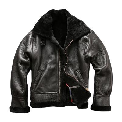 China New Arrival Breathable Winter Shearling Bomber Vintage Motorcycle Leather Jacket Custom Men for sale