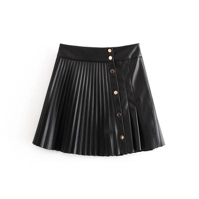 China New Type Glamorous Prices Breathable Custom Made PU Over Knee Length Casual Leather Pleated Skirts for sale