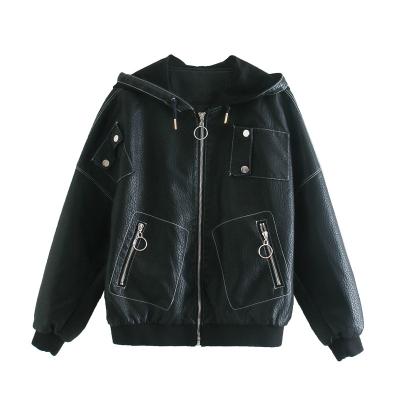 China 2021 Autumn New Arrival Custom Female Breathable Black Spring PU Leather Jacket For Women for sale