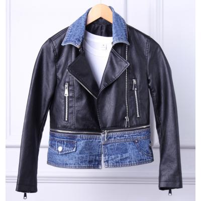 China New Autumn Fashionable Zipper Windproof Jeans PU Leather Jacket For Women for sale