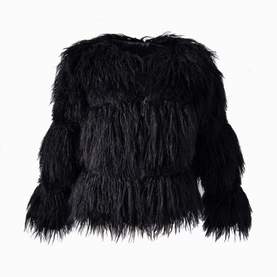 China Wholesale Custom Made Breathable Classic Nylon Polyester Fashion Sheep Fur Coat Jacket Women Long for sale