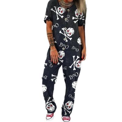 China New Stylish Casual Summer Raincoat Plus Lady Casual Retro Long Pants Girl Rompers Fashion Skull Head Print Women's Overalls for sale