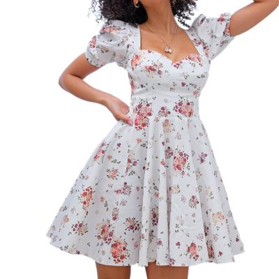 China New Viable Summer Flower Printing Casual Woman Mini Dress for sale