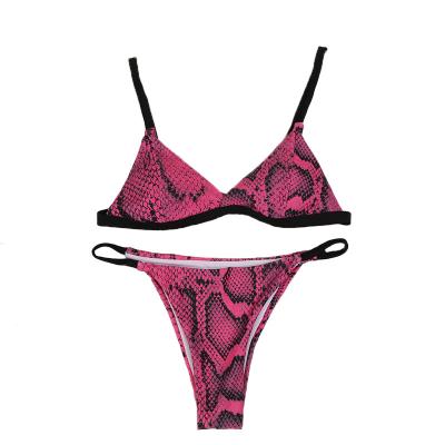 China Multicolor printing summer bikini fashion triangle slit bag thong micro bra viable underwear three-point swimwear for sale