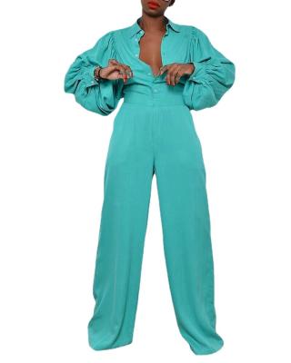 China New 2022 Viable Solid Color 5XL 53inch Blue Plus Size Long Sleeve Jumpsuit Women Strapless Lantern Sleeve Rompers for sale