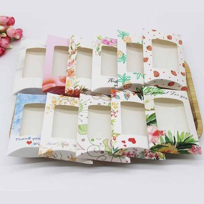 China Recycled Materials 12.5x8x2cm DIY Thank You Gifts Sit Box Wrapping Paper Flower Pineapple Printed Box With PVC Window Jewelry Opens Display Box for sale