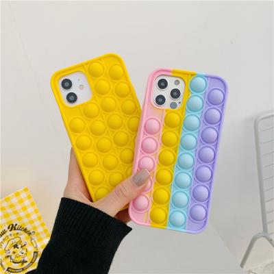 China Anti-fall Push It Relieve Stress Fidget Toy Bubble Phone Case For iPhone 11 12 Pro 6 7 8 Plus X XR Xs Max Soft Silicone Rainbow Capa for sale