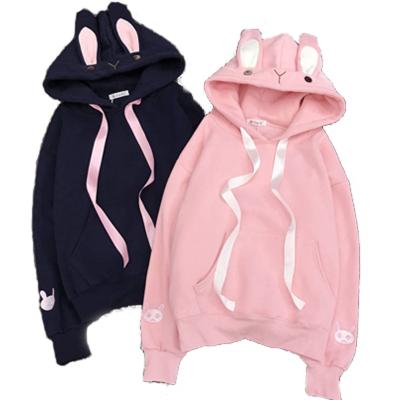 China 2021 Breathable Japanese Embroidered Plush Rabbit Ears Thickened Hoodie Women's Sweatpants And Hoodie for sale