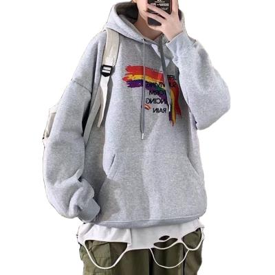 China The new autumn and winter windproof rainbow printed Hoodie and cashmere Hoodie cotton hoodi man for sale