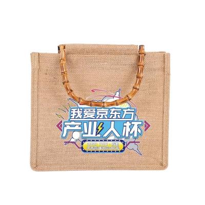 China Handing Factory Price Logo Printed Natural Jute Bag Custom Made Tote Burlap Bag for sale